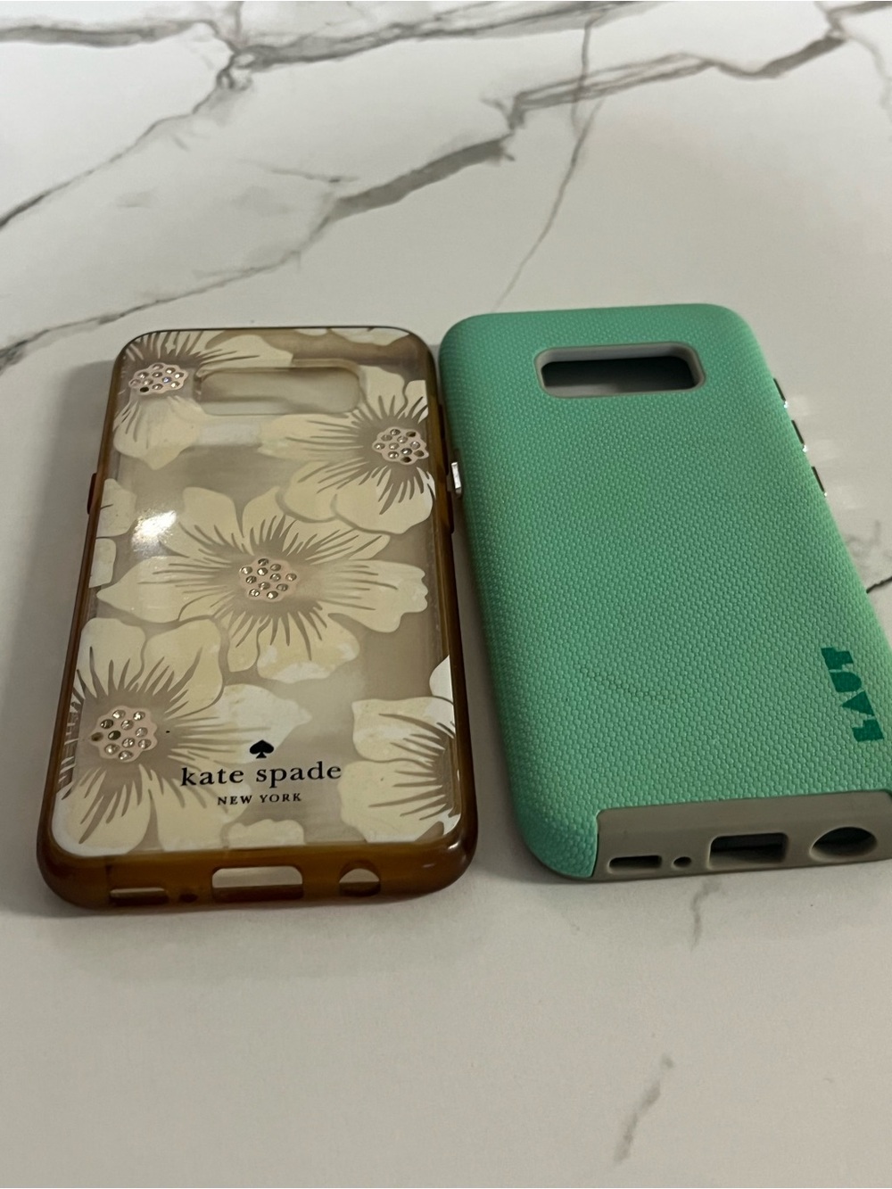 kate spade Clear Floral Phone Case with Gold Accents (Beige Floral) & teal case